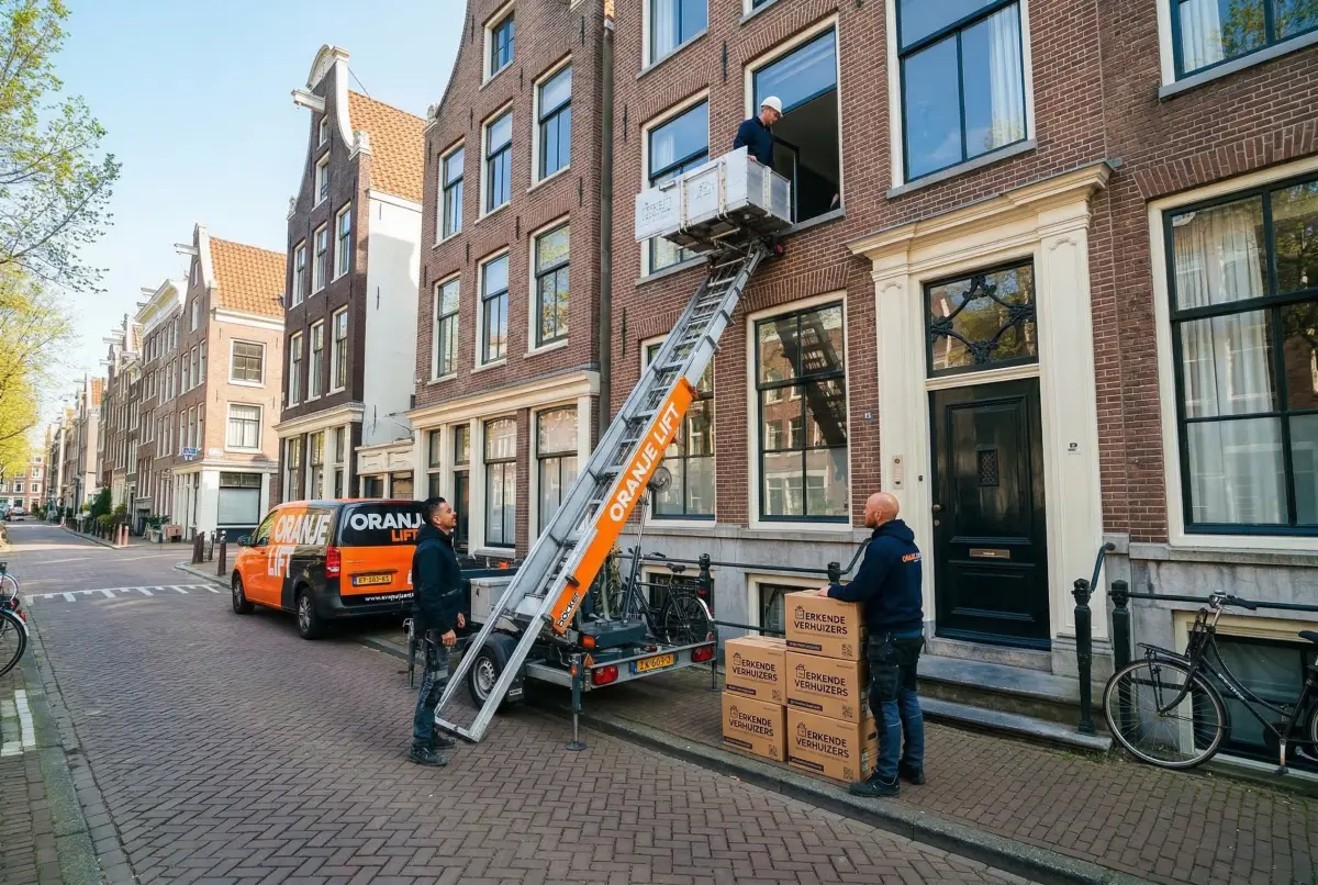 Aanhangerlift in smalle straat Hengelo