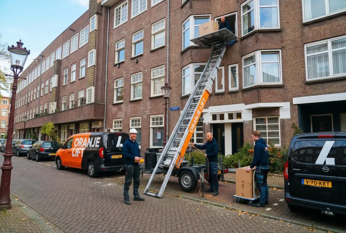 Aanhangerlift in smalle straat Enschede