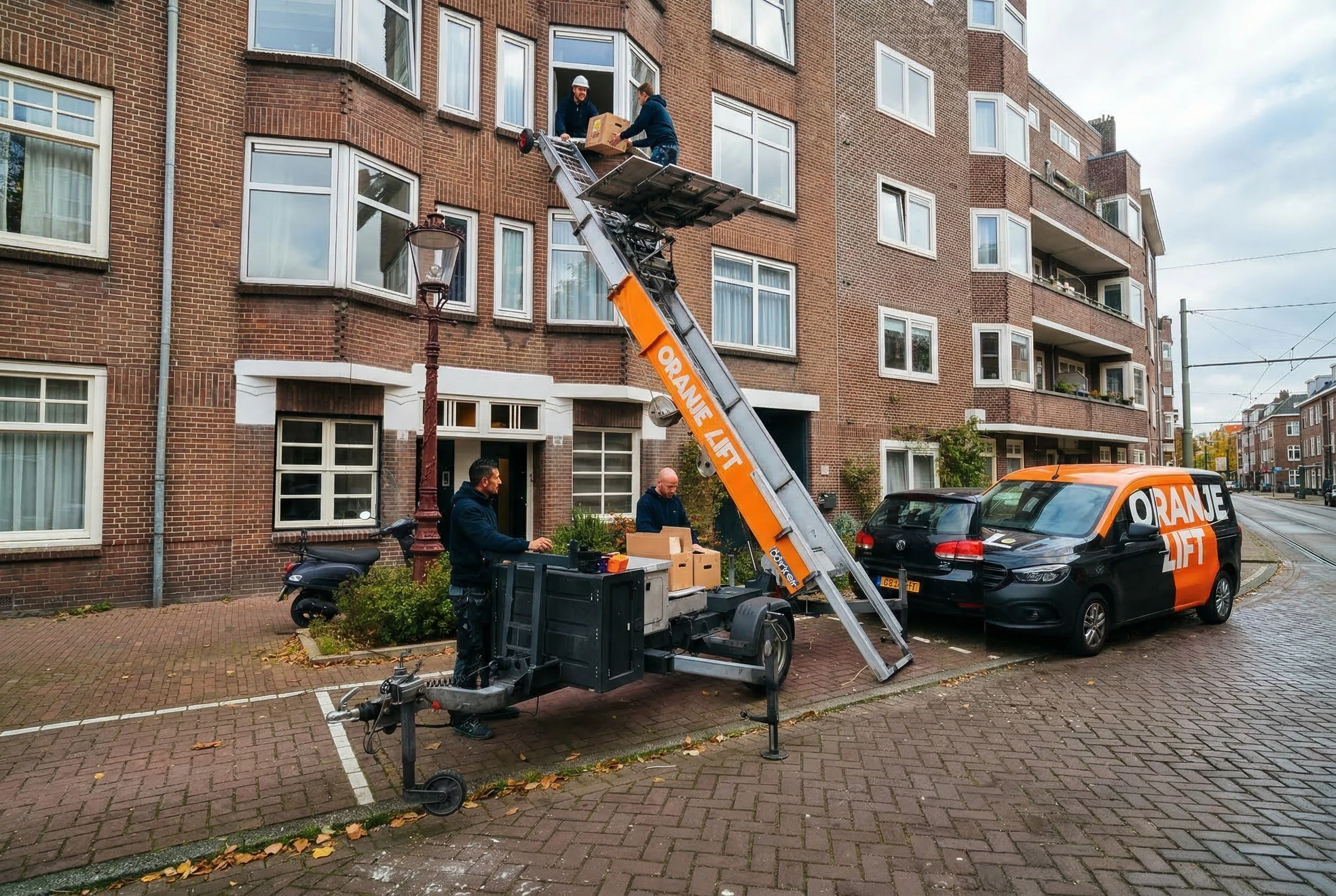Verhuislift in actie bij woning in Enschede