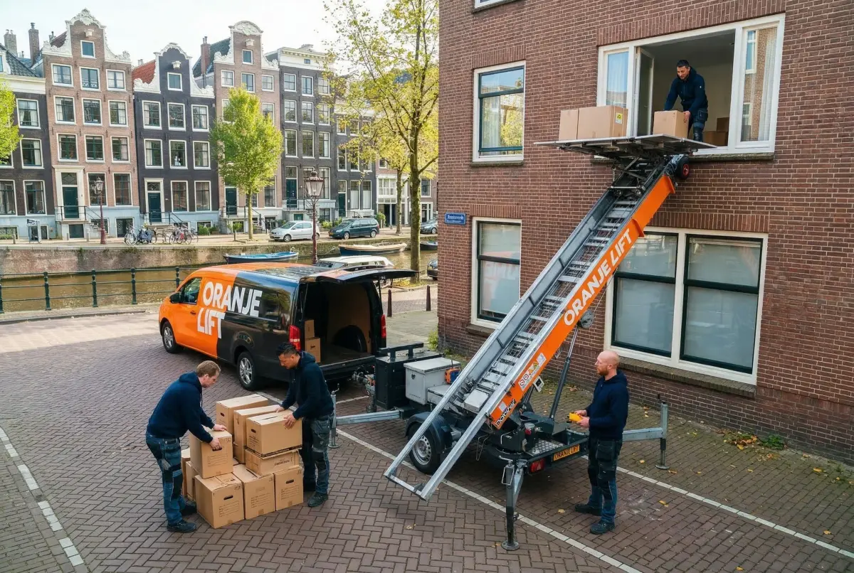 Verhuislift takelt meubels bij seniorenverhuizing Hengelo