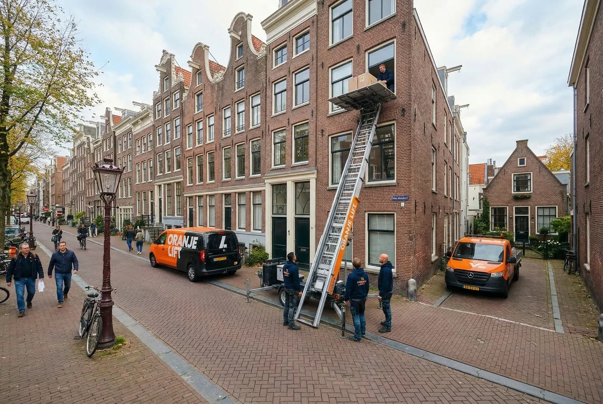 Aanhangerlift in smalle straat Enschede