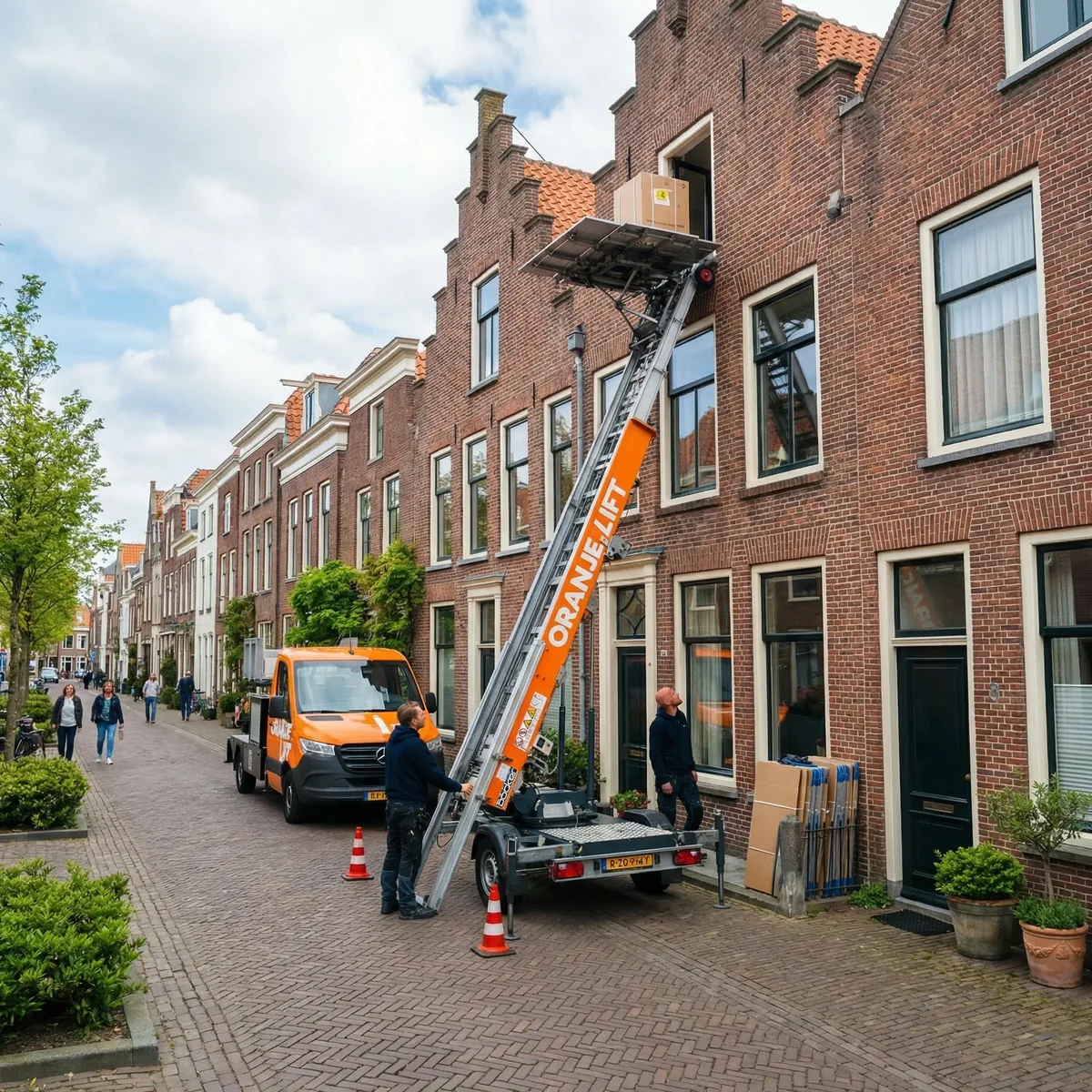 Aanhangerlift in gebruik bij woning in Enschede